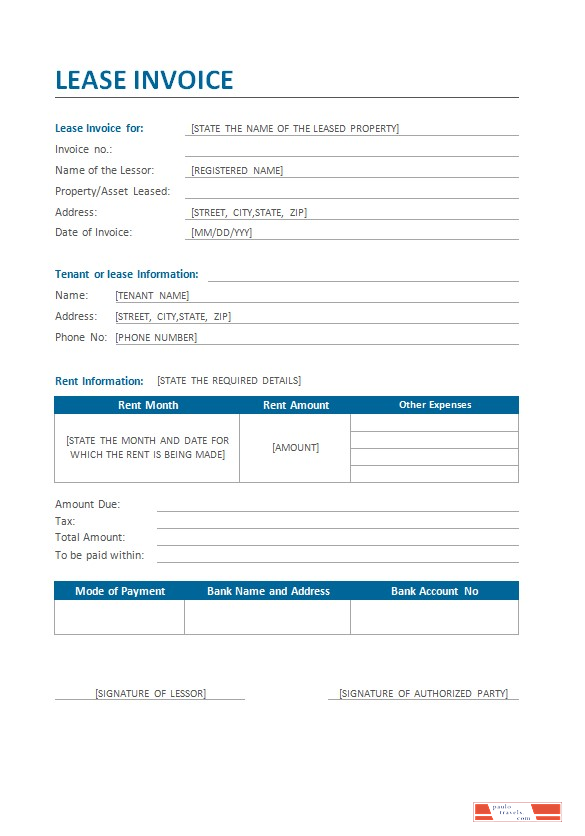 Lease Invoice Template PSD template